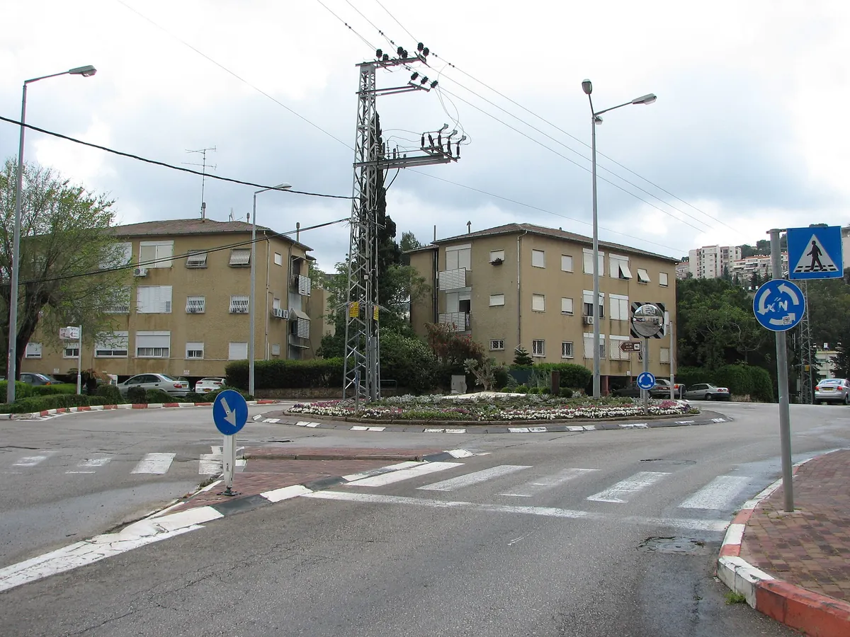 Roundabout and three-storey apartment buildings in Old Romema